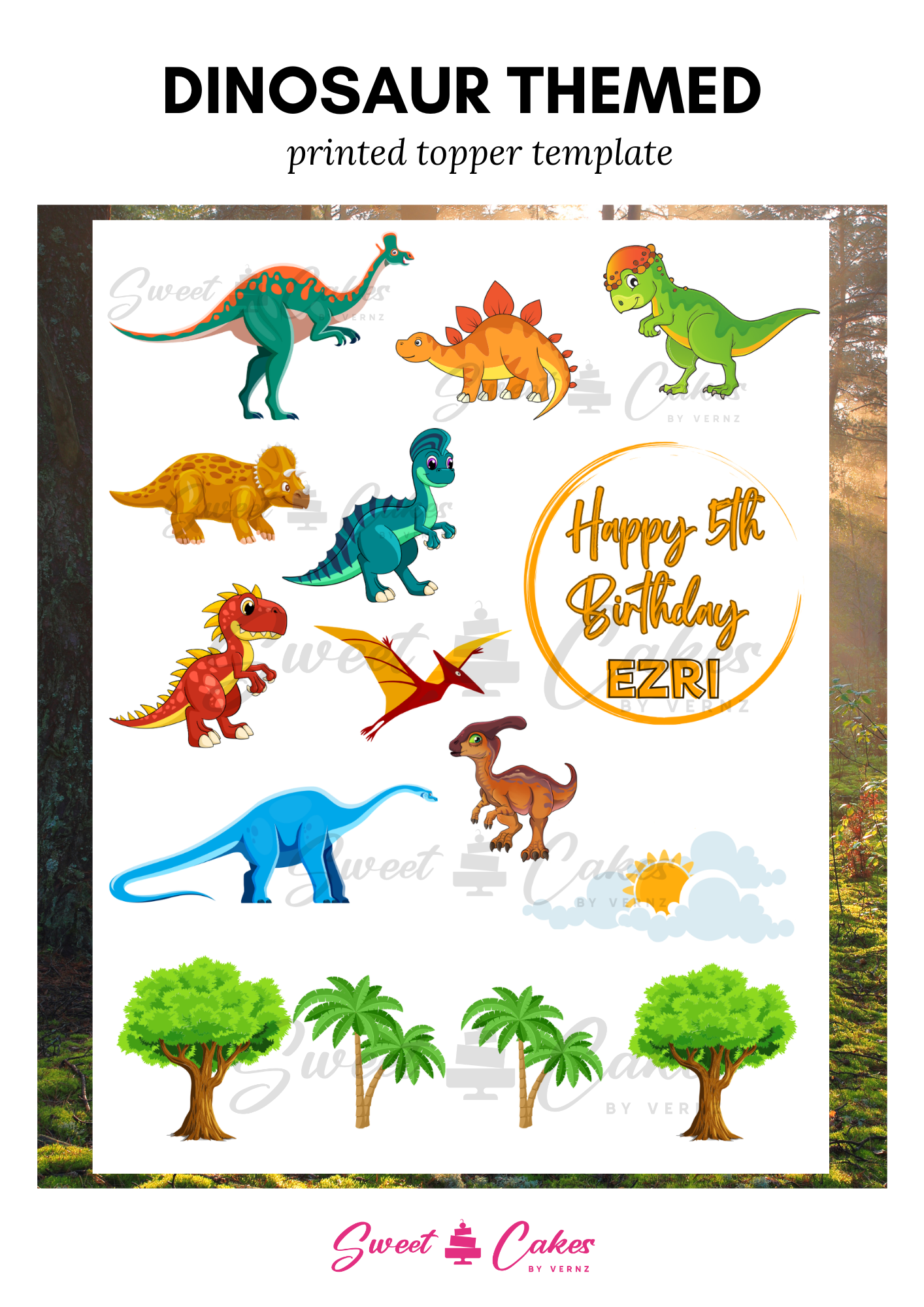 Dinosaur Themed Printed Cake Topper